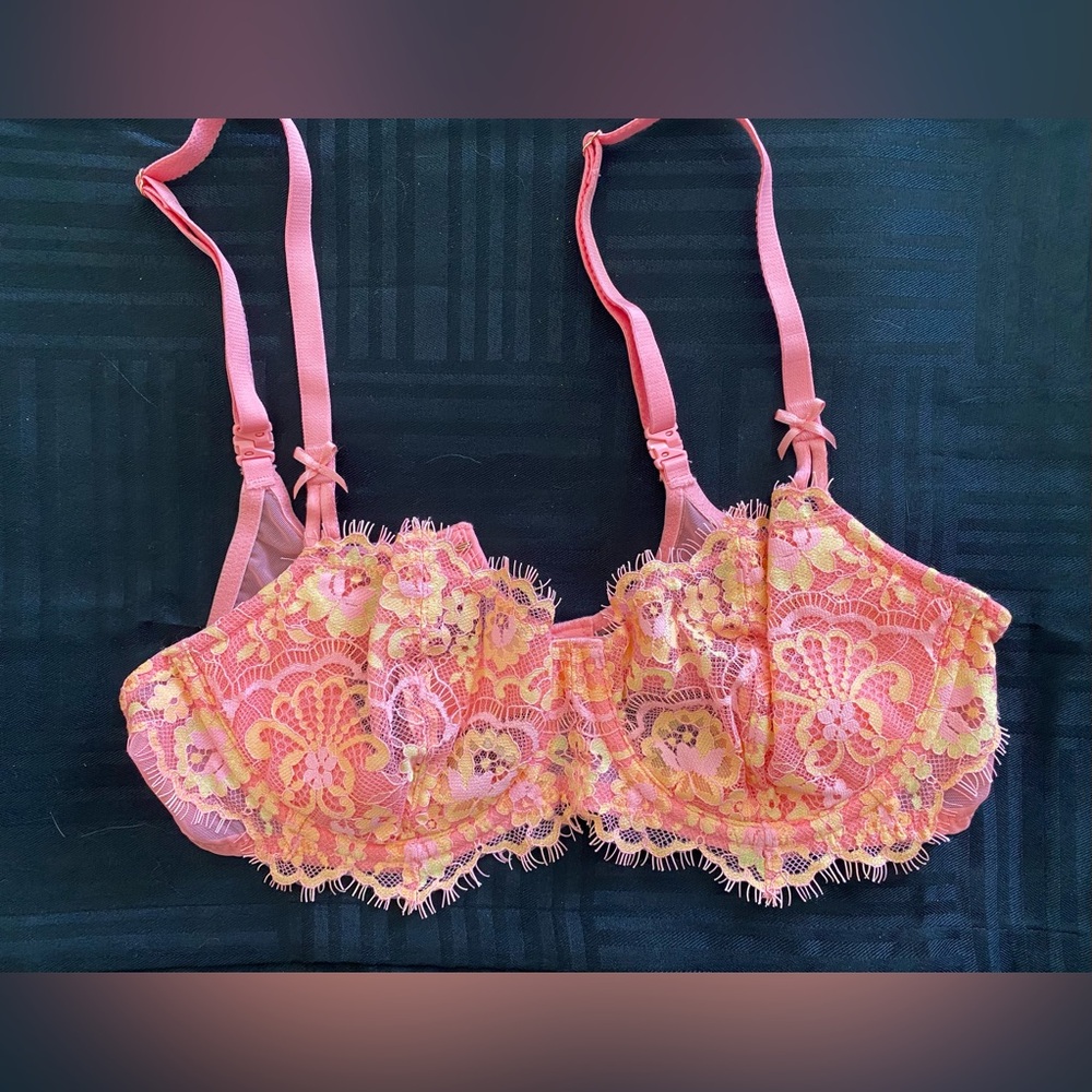 Victoria's Secret Peach and Yellow Lace Bra